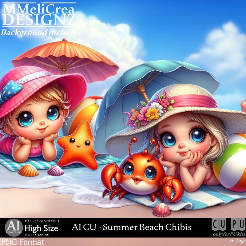 AI - CU Summer Beach Chibis (CU4PU/PNG) AI - CU Summer Beach Chibis (CU4PU/PNG)